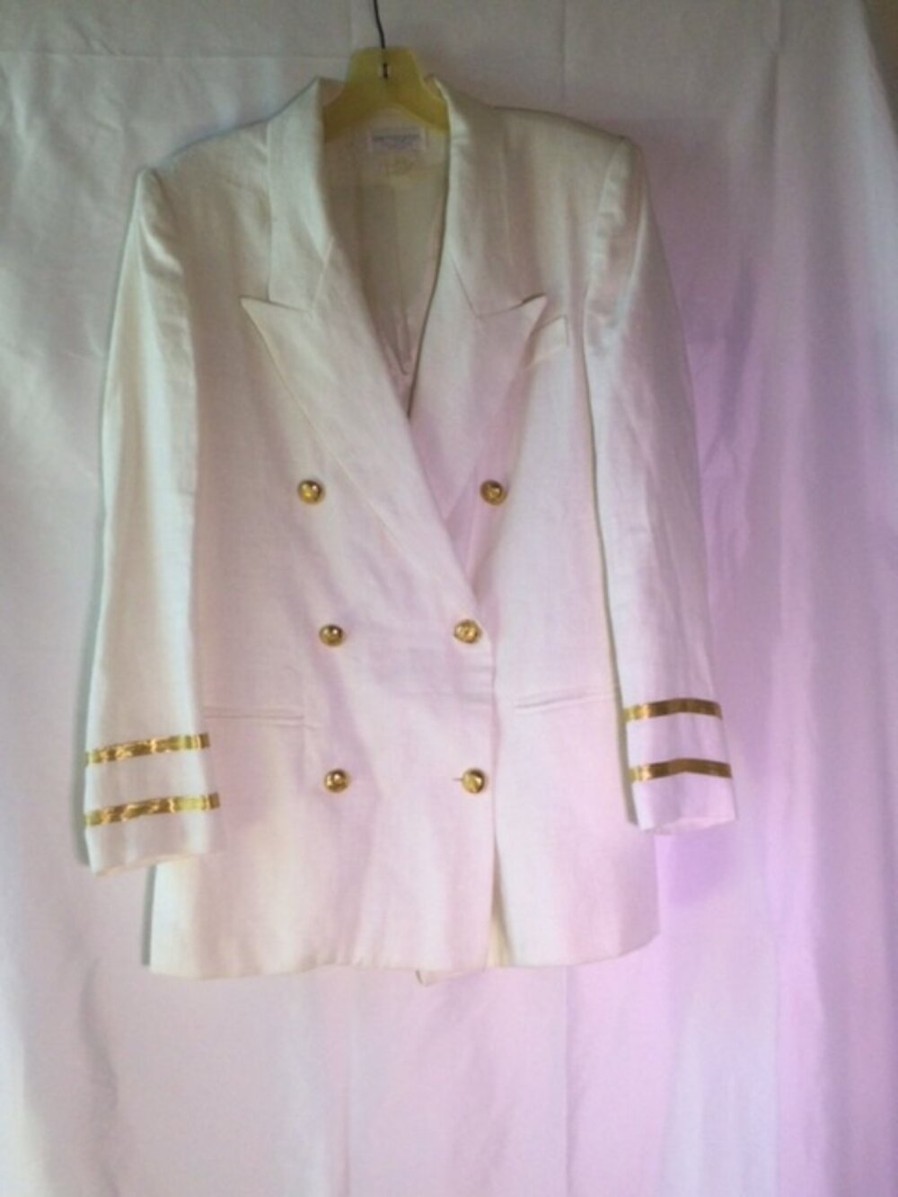 Lew Magram Collection White Linen Double Breasted Gold Button Blazer